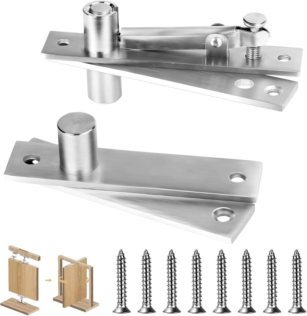 Zxfuture Door Pivot Hinges Heavy Duty Pivot Hinge for Wood Door, Stainless Steel Hidden Door Hinge for Secret Door, with 360 Degree Rotation, Invisible Pivot Door Hardware for Bookshelf.