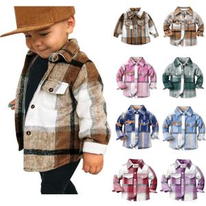 Kids Toddler Flannel Shirt Jacket Plaid Long Sleeve Lapel Button Down Shacket Baby Boys Girls Fall Shirt Coat Outwear (1-2T)