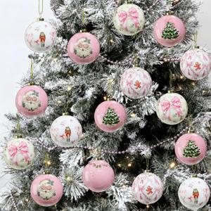 Chunful 18 Pcs Pink Bow Christmas Tree Ball Ornaments 2.4 Inch Pink Bow Shatterproof Nutcrackers Gingerbread Men Cane Pattern Hanging Decoration for Christmas Tree Decorations Coquette Party Supplies