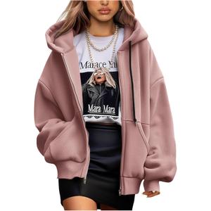 PRETTYGARDEN Women's 2025 Fall Oversized Hoodies Sweatshirt Long Sleeve Zip Up Pockets Loose Fit Y2K Winter Jackets Coat M