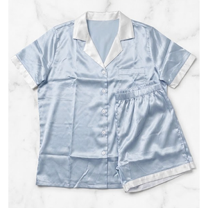 Womens Satin Pajamas Set Button Down 2 Piece Silk Pjs Shorts Set Lingerie Notch Collar Sleepwear Size L