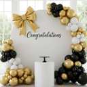 RUBFAC Black and Gold Balloons 129pcs Different Sizes Pack of 18 12 10 5 Inch, Latex Balloon Garland Arch Kit for Party Graduation Wedding Holiday Happy Birthday Decoration