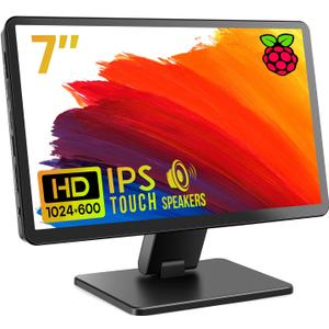 ROADOM Touch Screen Monitor with Case, 7 Raspberry Pi Screen, IPS FHD 1024600,Responsive and Smooth Touch,Dual Built-in Speakers,HDMI Input,Compatible with Raspberry Pi/PC/Camera/Gaming/TV