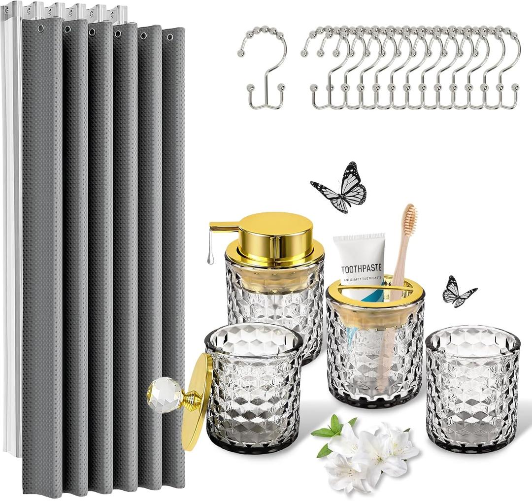 Britimes 5 Pack Bathroom Accessories Set, Shower Curtain Set, Grey