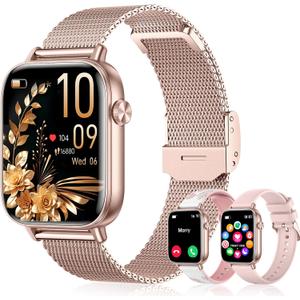 Smart Watch for Women Men (Answer/Make Calls) 1.83" HD 3 Bands Smartwatch Compatible Android iPhone Phones with Fitness Step Tracker/Heart Rate/Sleep Monitor, 120+ Sports IP68 Waterproof, Rose Gold
