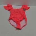 Eomenie Women's Tummy Control One Piece Swimsuit Ruffle Square Neck Bathing Suit Ruched Cutout Back Slimming Swimwear (Medium, Peach Red)