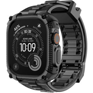 Fullmosa Compatible with Apple Watch Bands 49mm Ultra3/2/1, Rugged Apple Watch Strap Ultra with Military Grade Shockproof Bumper Case & Screen Protector for Men Women, Black