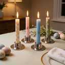 Rely+ Silver Metal Candle Holders for Taper Candlestick Set of 4 Modern Decor for Home Table Centerpiece for Wedding, Parties, Dinners, Decorations - Fit 3/4" Candles