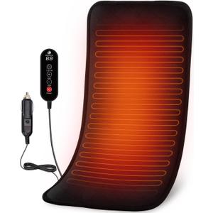 Coococo 12V/24V Car Heated Blanket for Back Pain Relief, CooCoCo 12" x 24" Car Electric Blanket with 5 Heat Setting, Auto-Off, FSA HSA Eligible Heated Blanket for Travel, Ideal Gifts for Women Men Mom Dad (Black)