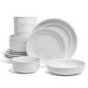 over&back Rim Dinnerware Set - Stoneware Dishes - Comes with 4 Dinner Plates, Salad Plates, Cereal Bowls, and Dinner Bowls - 16-Piece All-Occasion Place Settings - Serves Four - Semi-Matte White