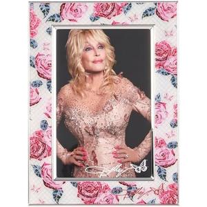 Dolly Parton 5.56x7.5x0.48 Inch Pink Rose Enamel Photo Frame, Displays one 4x6 Photo
