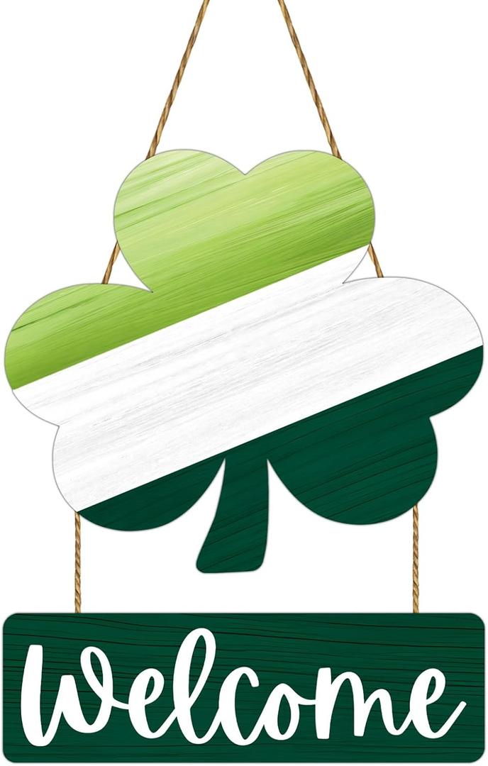 2 x St Patricks Day Wreath St Patricks Day Door Decorations Shamrock Wreath Wooden Shamrock Front Door Hanger Welcome Sign for Porch Wall Indoor Home Decor