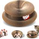 Kitty Curls Cat Scratcher Toy, Magic Organ Foldable Cat Scratching Board for Indoor Cats Reduce Boredom, Interactive Toys with Bells for Kitten Play Exercise Anxiety Relief (Brown, 1 Pack)