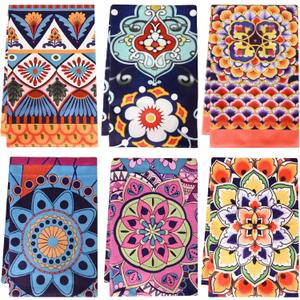 Bohemian Floral Kitchen Towels Set of 6 - Absorbent 24x16 Inch Dish Towels with Boho Mandala Design, Colorful Dish Cloths for Drying, Gift for Chef, Cook, Women, Housewarming & Hostess