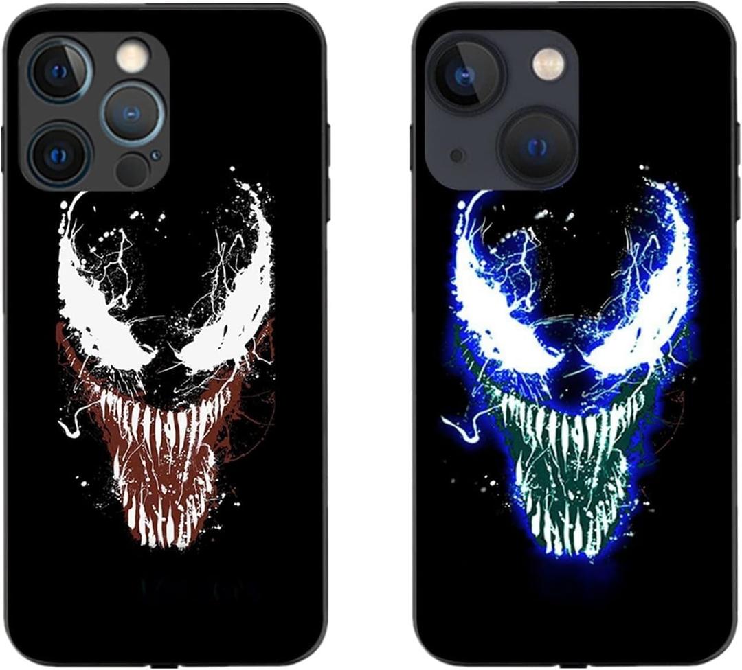 LED Light Up Case Compatible with iPhone Luminous Comic Anime Phone case Colorful Luminescent Fashion Luxury Tempered Glass Hybrid Phone Case Accessories for Men (Black, iPhone 13 Mini)