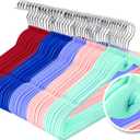 Multi-Color Premium Velvet Hangers with Mini Hooks, Pack of 50, Non Slip, Space Saving Cascading Clothes Hangers, 5 Colors, Pink, Lavender, Navy Blue, Red Burgundy and Mint Green