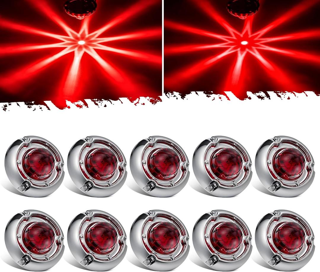 Partsam 10Pcs 1.5 Mini Red Glass Lens Watermelon Lights [Patent Pending], LED Marker Clearance Light Turn Signal for Semi Truck Trailer RV, Compatible with Freightliner Kenworth Peterbilt