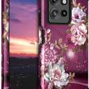 Hocase for Moto G 2026 Case, Moto G Power 2025 Case, Shockproof Heavy Duty Protection Soft Silicone Rubber Bumper+Hard Plastic Hybrid Protective Phone Case - Burgundy Flowers