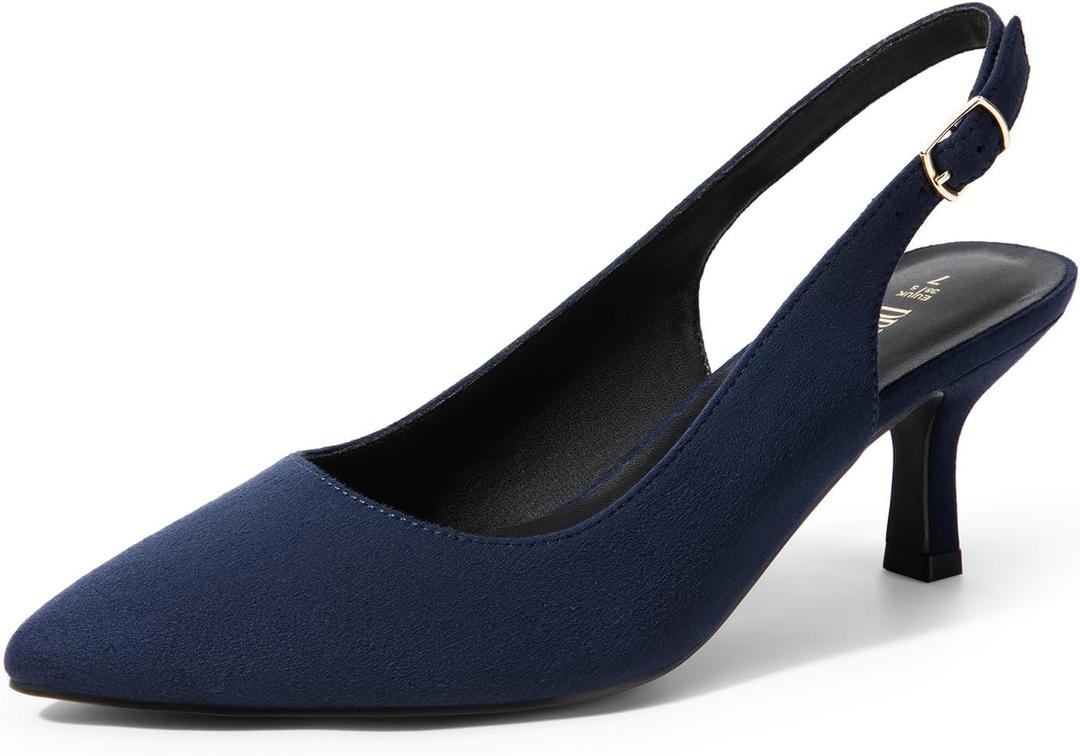DREAM PAIRS Women's Kitten Heels Slingback Closed Pointed Toe Low Pumps Shoes Women Party Wedding Sexy Casual Dress Shoes (9.5, Navy-suede-1)