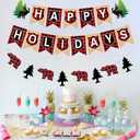 2 x TENNYCHAOR Happy Holidays Banner, Buffalo Plaid Christmas Decorations, Rustic Bear and Tree Garland, Indoor Outdoor Holiday Decor,Christmas New Years Eve Decorations.