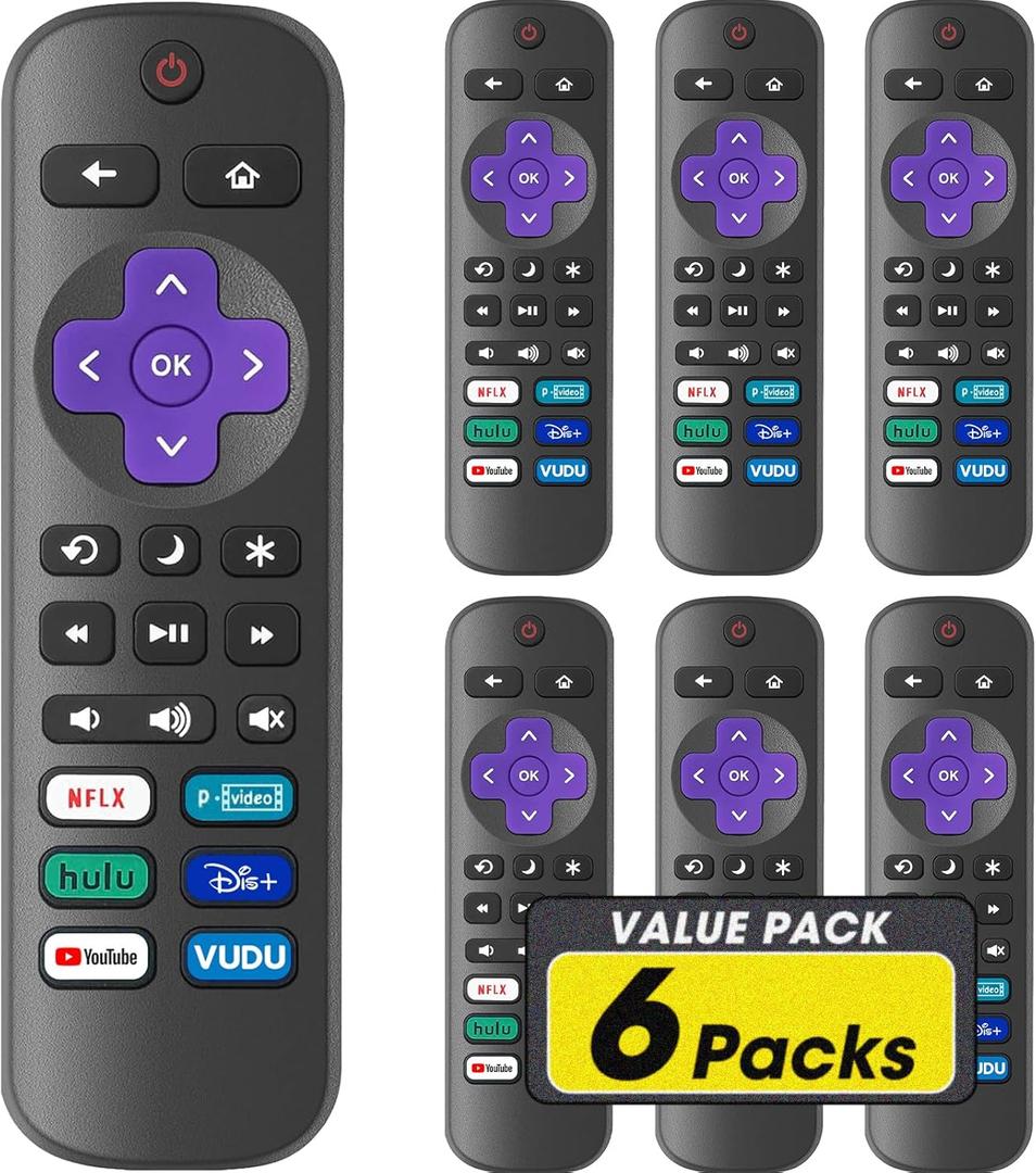6 Pack Replacement Remote Control for Roku TV, Compatible with All Onn Roku/Hisense Roku/Sharp Roku/Philips Roku/TCL Roku Smart TVs(Not for Roku Stick, Box or Speaker)