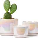 EFISPSS Plant Pots, 4+5+6 Inch Pots for Indoor Plants,Ceramic Planter Pot with Drainage Hole,Flower Pots for Succulent Cactus,Set of 3 - Rainbow Pearl Glaze