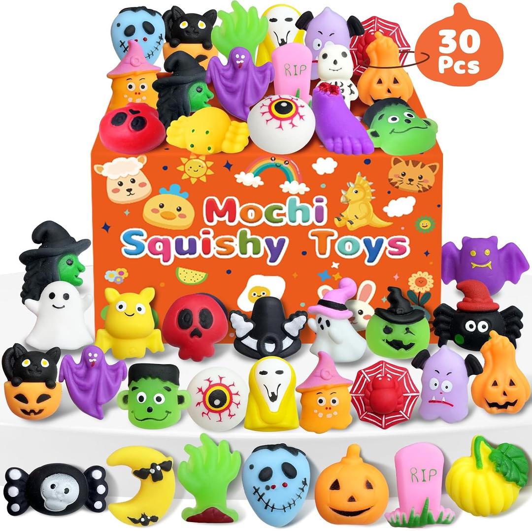 30 Pcs Halloween Mochi Squishy Toy for Kids, Party Favors Non Candy Treats