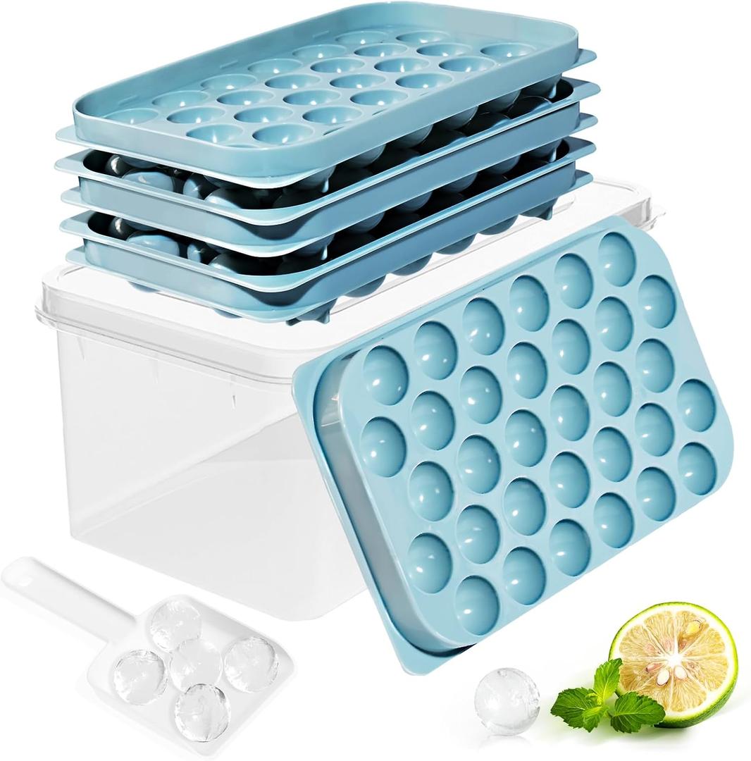 Ice Cube Trays with Lid and Bin, 0.8 IN Small Round Ice Cube Mold for Freezer - Easy Release Stackable Ice Ball Maker for Cocktail,Whiskey and Drinks,BPA-Free