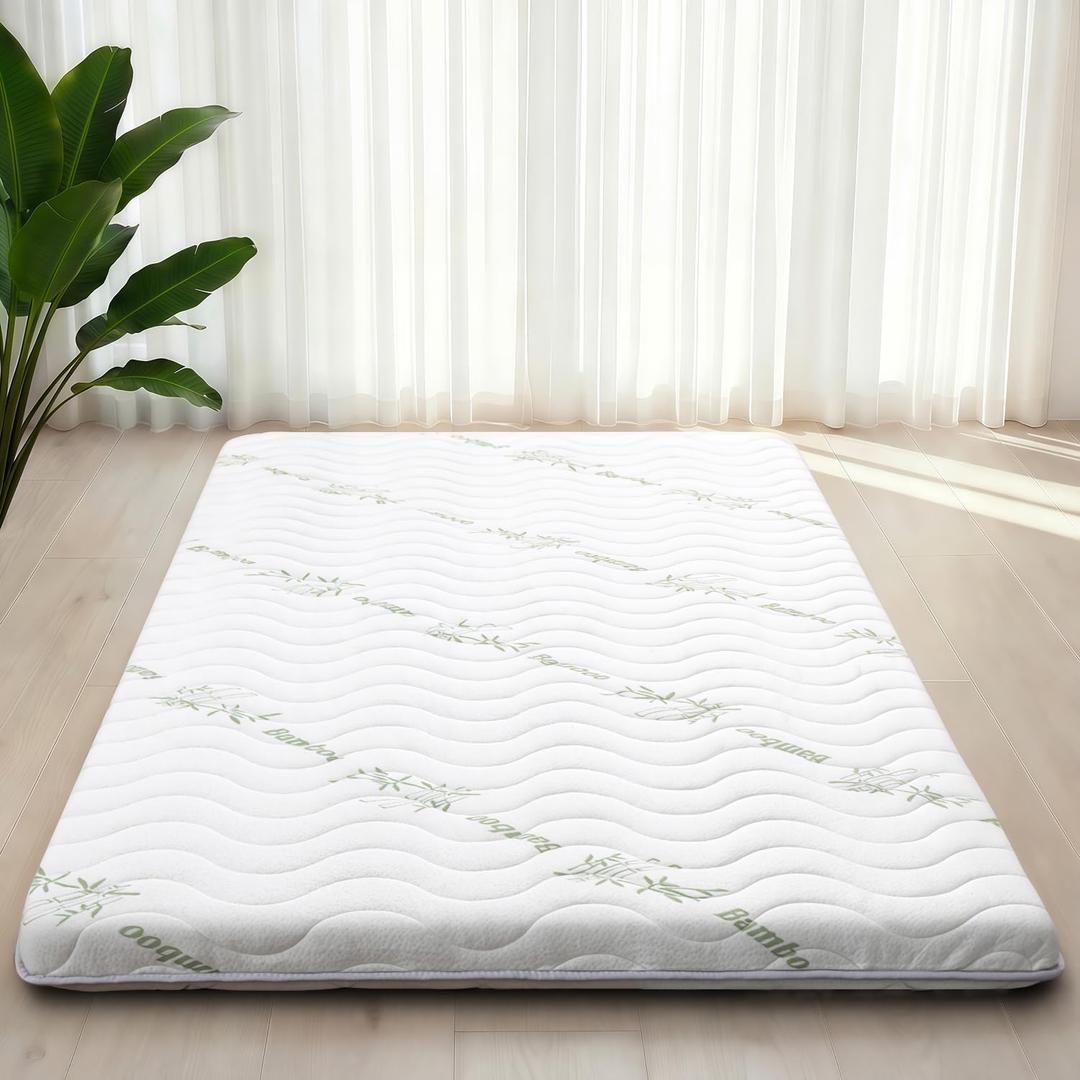 SCHNAUZER HOME Japanese Floor Mattress Viscose Derived from Bamboo, 100% High Density Foam, 3.5" Thicken Cooling Foldable Futon Mattress Tatami Mat, Roll Up Floor Bed for Guest Room Bedroom RV, Twin