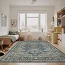 Rugland 6x9 Rug - Stain Resistant Washable Rug, Anti Slip Backing Rugs for Living Room, Vintage Tribal Area Rugs (TPR07-Blue/Green, 6'x9')