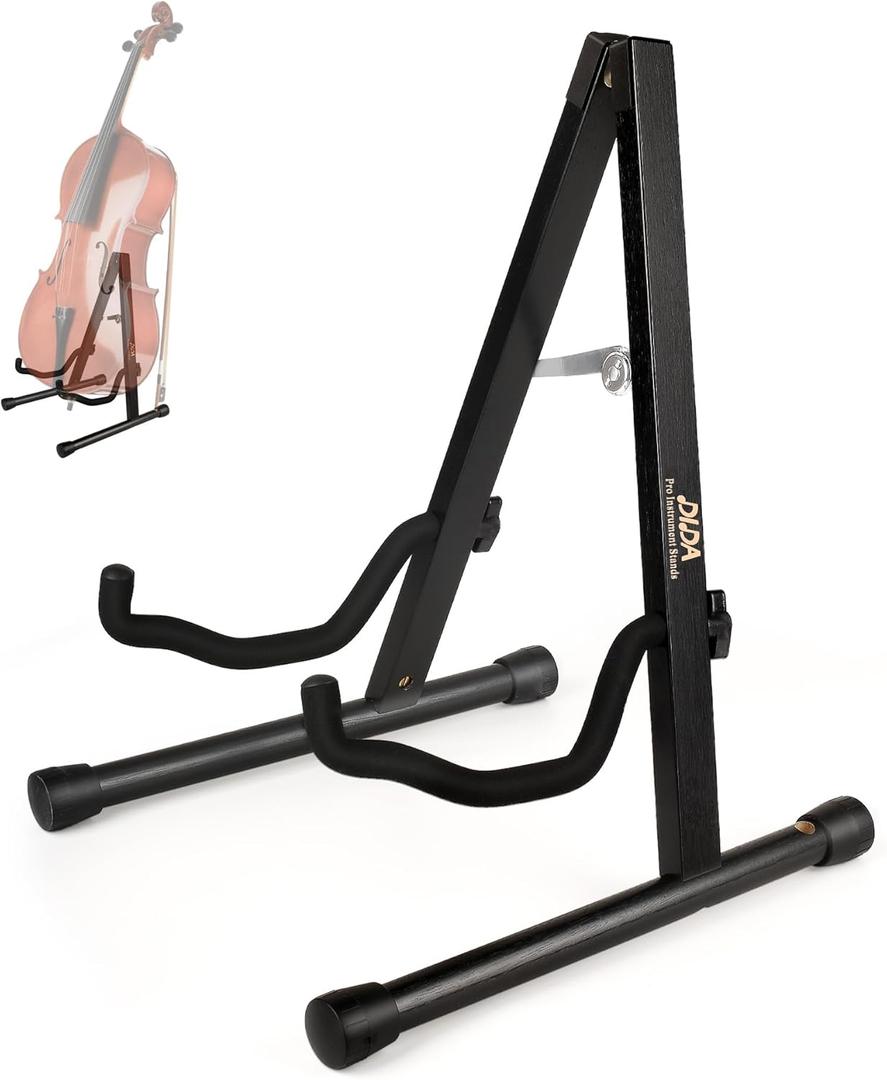 Cello Stand, Cello Stand with Bow Holder, Wooden A-Shape Floor Stand with Padded Foam, Fits 1/2, 3/4, 7/8, 4/4 Full-Size, Cello Holder for Home and Studio Display (Blackwood, Cello)
