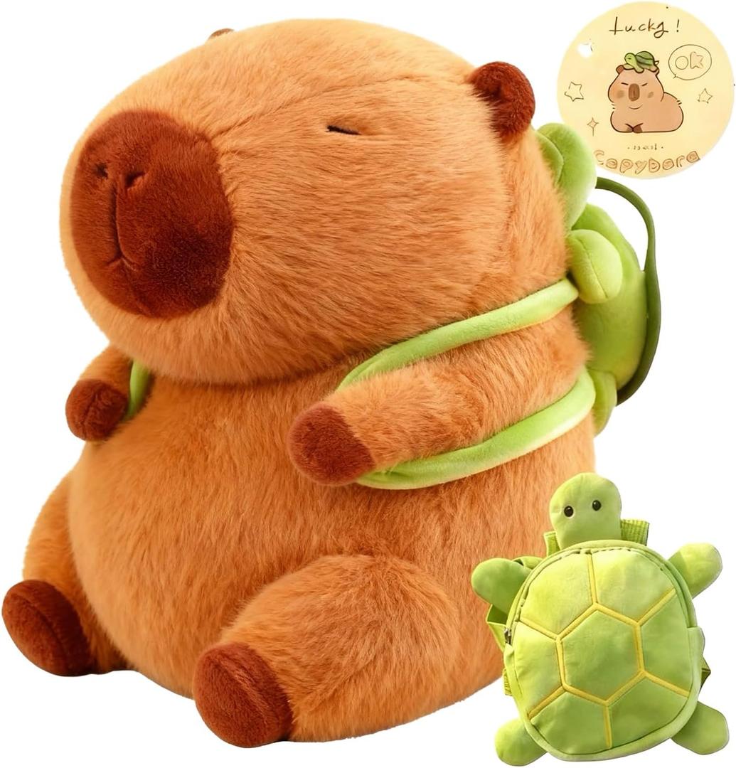 Capybara Plush with Turtle Backpack, Kawaii Capybara Doll Stuffed Birthday Gifts Party Decoration, Cute Plush Toy for Girls Cartoon Fans