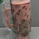 Cherry Tumbler with Straw and Lid Vacuum Insulated 40oz Pink Stainless Steel Cup Gifts for Women Birthday Present Cherry Water Bottle Coffee Cup for Home or Travel