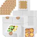 LTWQLing 50pcs White Cookie Boxes,4x4x2.5 Inches Bakery Boxes with Window,with Stickers, for Mini Cake Treat Dessert Pastry Donuts Macaroon Strawberries Chocolate Candy