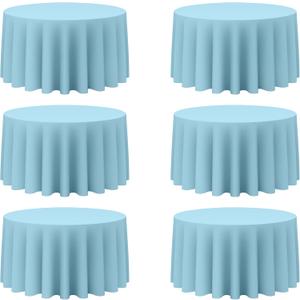 BRILLMAX 6 Pack Light Blue Round Tablecloths 120 Inch for 60 Tables - 150 GSM Polyester Fabric, Floor Length Drop, Water, Stain & Wrinkle Resistant Cloth Cover for Wedding Reception Banquet Dining