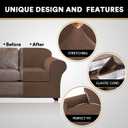 PrinceDeco Velvet Couch Cover Loveseat Covers for 2 Cushion Couch 3 Piece Sofa Covers for Dogs Washable Loveseat Covers Width Up to 72 Inch No Slip Stretch Sofa Slipcover(Medium, Caramel)