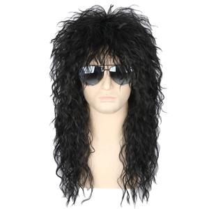 Topcosplay Mens 80s Black Mullet Wigs Male Hair Punk Heavy Metal Rocker Wig