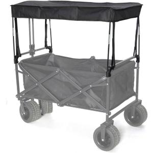 Removable Wagon Canopy Attachment with Rods Foldable Sun Shade Cover for Collapsible Beach Utility Push Pull Cart, Outdoor Picnic Trolley (Black)
