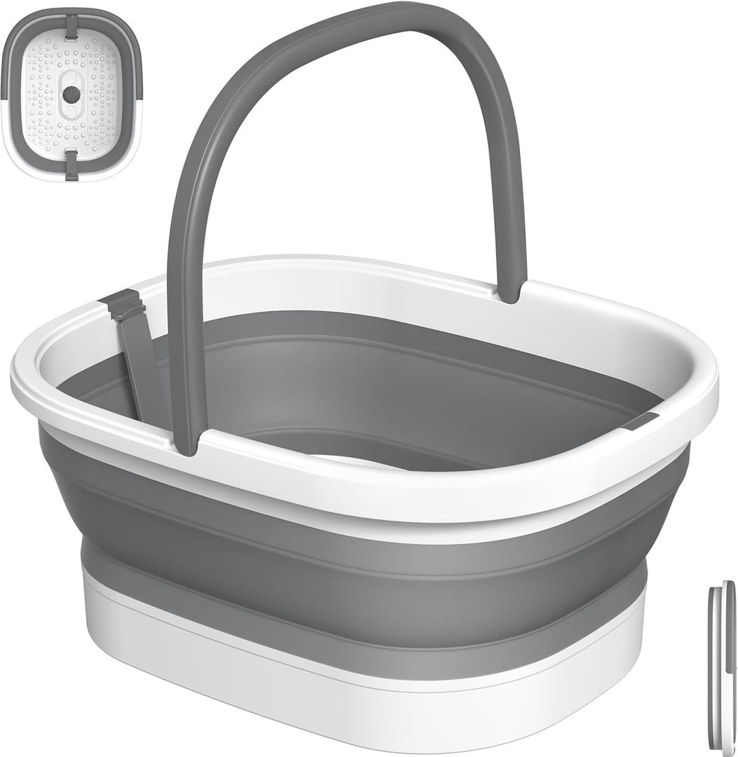 Nekteck Foot Soaking Tub Collapsible Bucket for Foot Bath Soak Tub, Foot Basin Foot Soaker with 138 Acupressure Nodes and Pumice Stone for Feet Massager Pedicure Foot Spa, Gifts for Men Women Dad Mom (Medium, Gray)
