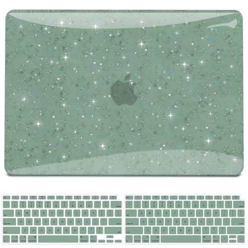 B BELK Compatible with MacBook Air 13 inch Case 2020, Glitter MacBook Air M1 Case 2022-2018 Models A2337 A2179 A1932, Sturdy Protective Laptop Hard Shell with 2 Keyboard Covers, Glitter Green