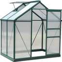 Outsunny 6' x 4' Greenhouse for Outdoors, Polycarbonate Greenhouse with Rain Gutter and Roof Vent, Aluminum Walk-in Green Houses for Outside for Patio Backyard Garden, Dark Green (74.75" x 52" x 79.25")