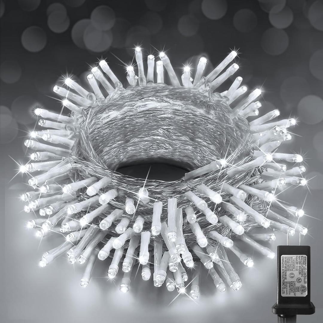 KNONEW Christmas String Lights Indoor Plug in,60FT 180LED Outdoor Waterproof Fairy Lights,8 Lighting Modes,Timer Memory Function for Bedroom Patio Balcony Party (Cool White)