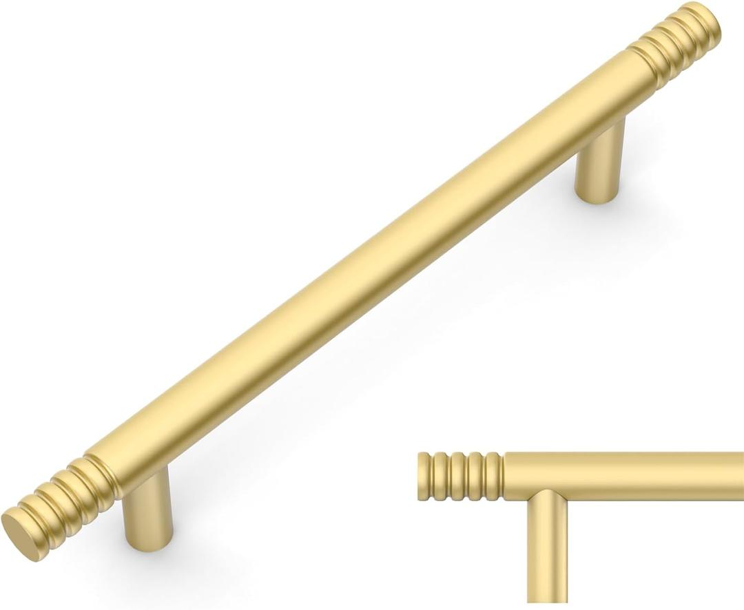 Amerdeco 10 Pack Brushed Gold Solid Cabinet Pulls 5 Inch(128MM) Hole Centers Kitchen Cabinet Handles Hardware Kitchen Handles for Cabinets Handles ZH0070
