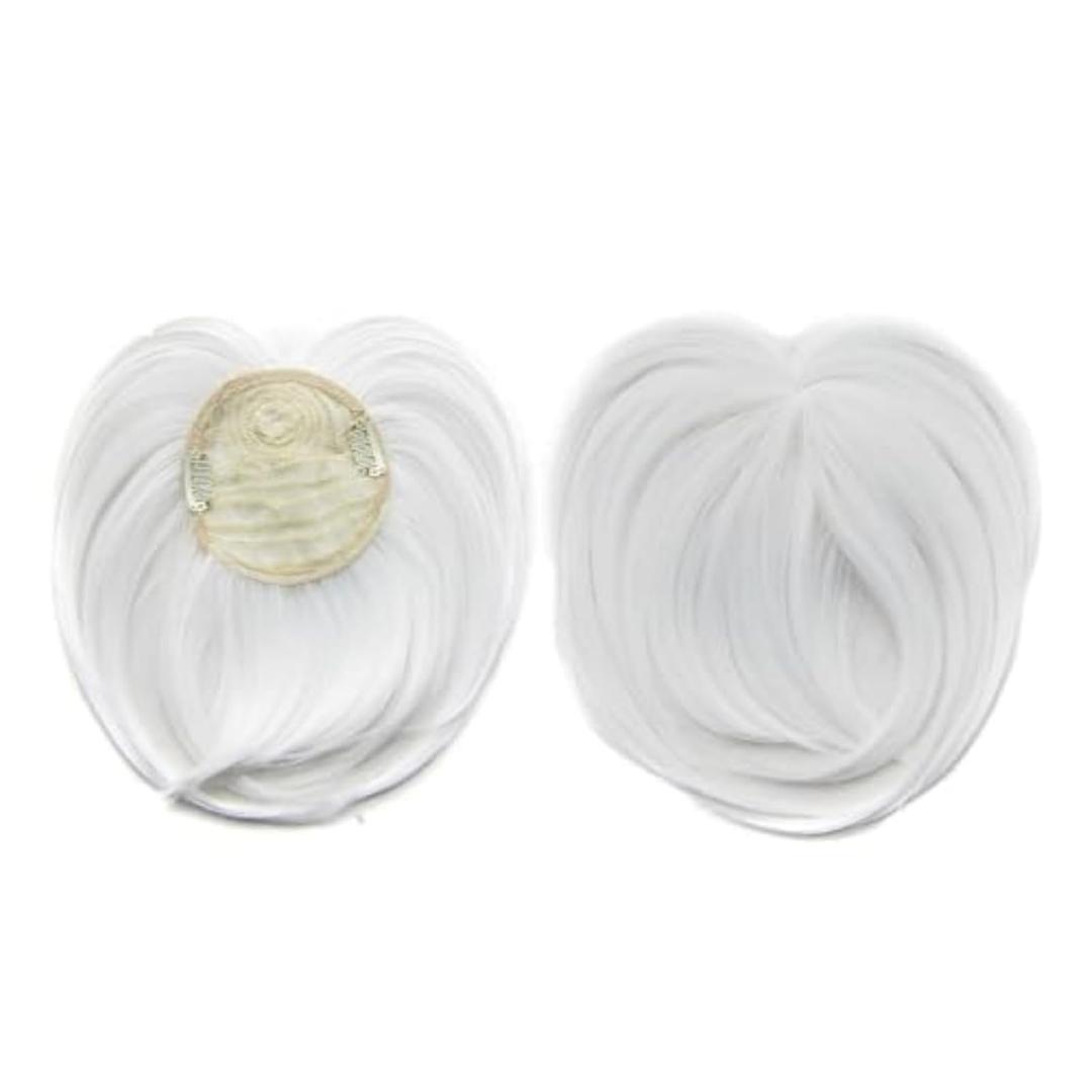 Short Natural Hair Toppers, Wig Toppers for Women Human Hair, Topper Hair Piece Human Hair Short, Natural Hair Toppers with Bangs (White)