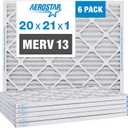 Aerostar 20x21x1 MERV 13 Pleated Air Filter, AC Furnace Air Filter, 6 Pack (Actual Size: 19 7/8" x 20 7/8" x 3/4")