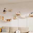 9-in-1 Cat Wall Shelves, Cat Wall Furniture Set with Bridge, Beige