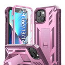 for iPhone 13/14 Protective Case: for iPhone 16e Cover with Built-in Kickstand | Heavy Duty Military Grade Hard Protection Shock Proof | Durable Dual-Layer Design Rose