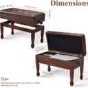 Adjustable Duet Piano Bench with Storage, Heavy Duty Solid Wood Double Piano Stool Keyboard Bench Seat with PU Leather Padded Cushion (Wood)
