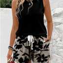 Women's 2 Piece Summer Outfits Striped Sleeveless Tank Top and Drawstring Shorts Clothing Set (L)