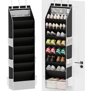 Criusia Shoe Organizer, Over the Door Shoe Organizer for Closet, Hanging Closet Shoe Storage with Large Deep Pockets, Holds Sneakers, Sandals, Boots, Fits 1624 Pairs, Black